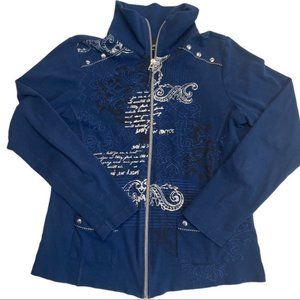 Laura Womens Size Medium Blue Lightweight Patterned Zip Up Casual Jacket